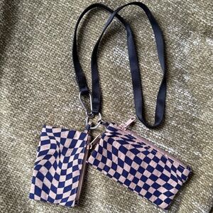 BAGGU Indigo Trippy Checker lanyard pouch set